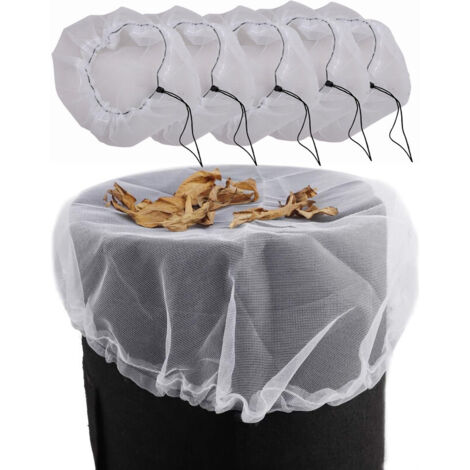 Lot de 5 filets de protection pour baril d'eau – 80 cm – Anti-insectes et débris – Cordon de serrage – Matériau synthétique durable – Blanc (1/4)