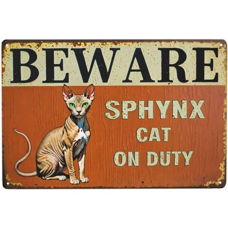 Plaque métallique « Attention Chat Sphynx en Service » – Décoration murale rétro pour maison, bureau, bar, cuisine et garage 20x30 cm (1/5)