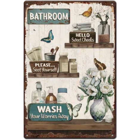 Plaque Étaine de Salle de Bain, Plaques Métalliques de Fleurs Suspendues Vintage, Plaque Étaine Métallique de Salle de Bain, Art Mural de Salle de Bain, Plaque de Bar, pour Man Cave, Bars, Café, Salon (1/4)