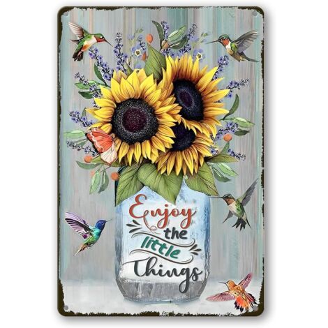 Plaques Étaine Métallique à Tournesol Décoration Mural Métallique à Colibri Plaque Étaine Art Métallique pour Cuisine Plaque Étaine à Colibris et Tournesols Décoration Murale Cadeau 20x30 cm (1/5)
