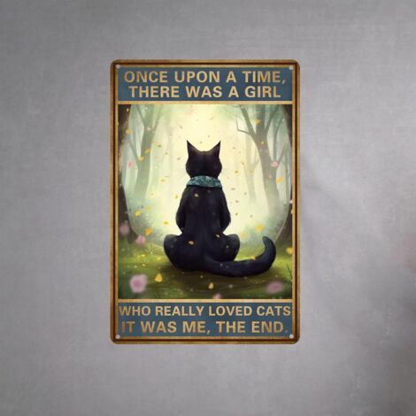 Décoration avec chat noir - Plaque "Il était une fois" - Décoration de chat vintage pour la maison, la chambre, la cuisine, le bureau, le café, le bar, Cadeaux pour les amateurs de chats, Plaque métal (1/5)