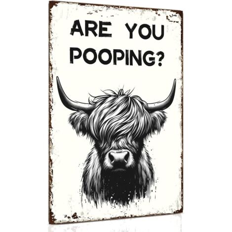 Plaques Métalliques Drôles de Vache Écossaise "Es-tu en train de faire caca" Décoration Murale de Salle de Bain de Ferme Vintage Cadeau pour les Amateurs de Vaches Écossaises 20 x 30 cm (1/5)