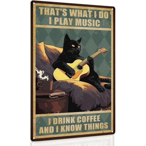 Plaque de Chat Noir avec Art de Guitare - C'est Ce Que Je Fais, Je Joue de la Guitare et Je Sais des Choses 20 x 30 cm - Idées de Cadeaux pour les Guitaristes (1/5)
