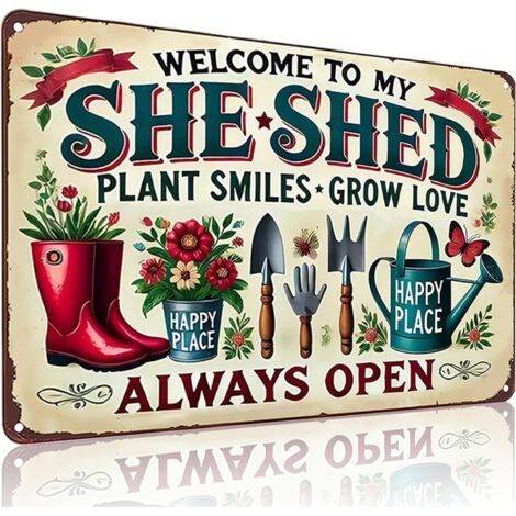 Cadeaux de Jardin Plaques de Jardinage Vintage « Welcome To My She Shed » (Bienvenue dans Ma Cabane), pour Maison, Jardin, Serre, Salon, Chambre, Cour, Décoration Extérieure 20X30 cm (1/5)