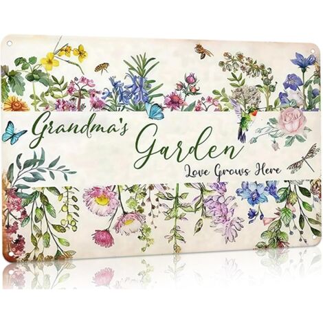 Cadeaux de Jardinage Plaques de Jardinage Vintage Plaque Étaine « Grandma‘s Garden Love Grows Here » (Jardin de Grand-mère, L’Amour Croît Ici), pour Maison, Jardin, Serre, Chambre, Cour, Décoration Ex (1/5)