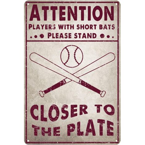 Plaque Étaine Métallique Drôle Décoration Sportive de Baseball Joueurs avec des Bâtons Courts Veuillez Vous Tenir Plus Près de la Plaques Décoration de Cave d'Homme 30 x 20 cm (1/5)