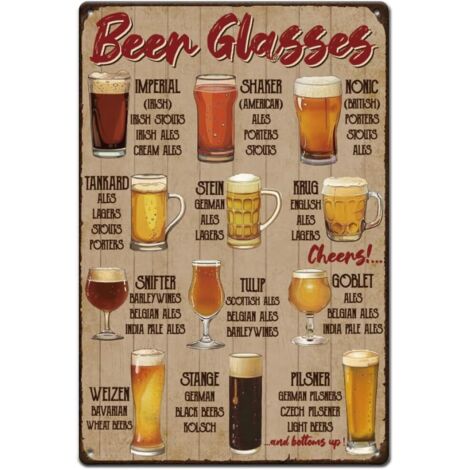 Plaques Métalliques de Types de Bière, Plaque Étaine de Verre de Bière, Plaque Murale de Boisson, Art Mural Métallique de Bar, Poster, Plaques Drôles, pour Bar, Salle de Jeux, Man Cave, Décoration Vin (1/4)
