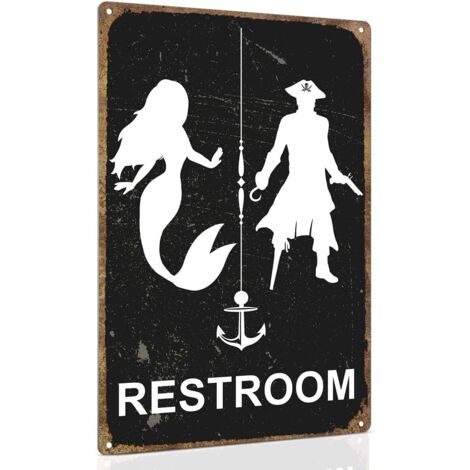 Plaque de Porte de Toilette Vintage à Thème Nautique Plaque Drôle de Sirène et de Pirate Adaptée pour la Décoration Murale à Thème Océan, Plage, Bateau 20 x 30 cm (1/5)