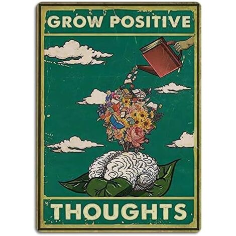 Plaques Étaine Vintage « Grow Positive Thoughts » (Cultive des pensées positives), Art Mural Hippie Boho, Poster de Fille à Tête de Fleur, Décoration de Chambre de Garçon, Maison, Cuisine, Cafés, Bar, (1/5)