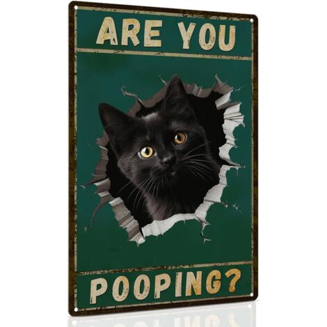 Plaques "Es-tu en train de faire caca" Plaque Drôle de Chat Noir pour la Décoration Murale de Salle de Bain, Cadeau de Chat Vintage 20 x 30 cm (1/5)