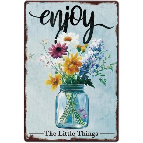 Plaque Étaine de Fleurs dans des Bouteilles en Verre, Plaque Étaine Métallique de Bouquet, Plaque Métallique, pour Maison, Man Cave, Jardin, Salon, Chambre de Fille, Décoration Murale (1/4)