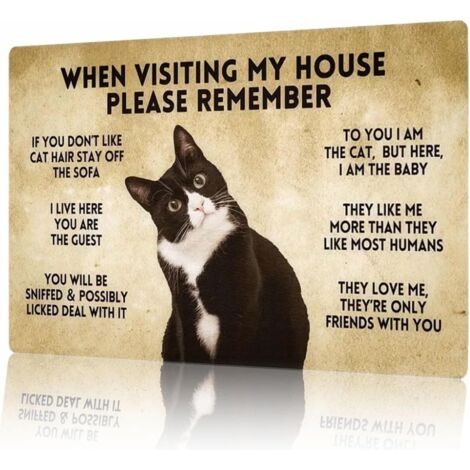 Art Vintage de Chat en Smoking 20x30 cm, Posters Métalliques de Décoration de Chambre Mignonne, Art Mural de Décoration de Maison, Plaque de Règles de Chambre, Cadeau pour Amateurs de Chats (1/5)