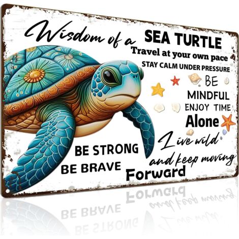Décoration de Tortue de Mer - Plaque Métallique Cadeau de Tortue de Mer Décoration de Salle de Bain Océan - Excellentes Décorations de Tortue de Mer pour la Maison - Plaque de Tortue 20 x 30 cm (1/5)