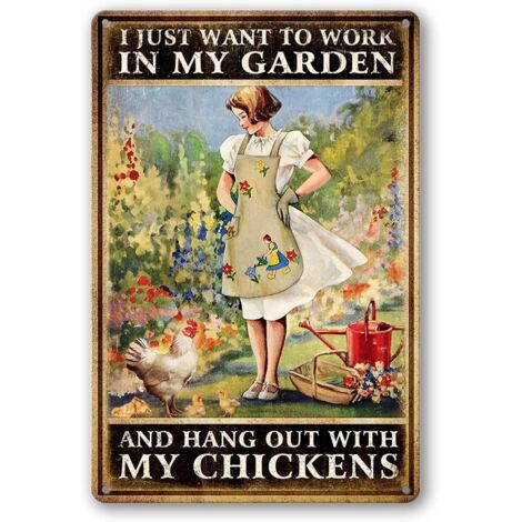 Plaques de Poulet pour Poulailler Plaque Étaine Métallique de Jardin Drôle Décoration de Plaque de Poulet Vintage Plaques de Ferme Métallique pour l’Extérieur Plaque Étaine de Poster de Fille Jardinie (1/5)