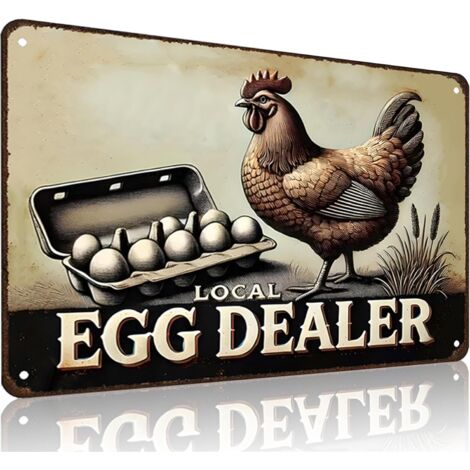 Cadeaux de poulet drôles, Plaque en étain "Détendez-vous, concessionnaire d'œufs local", pour la maison, la ferme, le poulailler, la cuisine de la ferme, le jardin 20x30 cm (1/5)