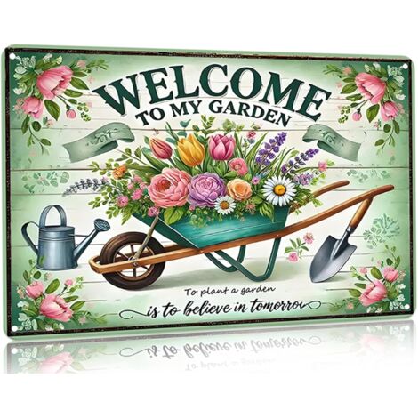Cadeaux de Jardinage Plaques de Jardinage Vintage Plaque Étaine « Welcome to My Garden » (Bienvenue dans Mon Jardin), pour Maison, Jardin, Serre, Salon, Chambre, Cour, Décoration de Cottage 20X30 cm (1/5)