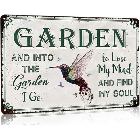 Cadeaux de Jardinage Plaques de Jardinage Vintage Plaque Étaine « Into The Garden To Lose My Mind » (Dans le Jardin, Je Perds Mon Esprit), pour Maison, Jardin, Serre, Salon, Chambre, Cour, Cottage, Dé (1/5)
