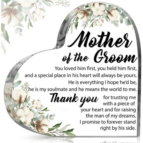 Plaque cœur acrylique motif fleur de coton Cadeau mariage remerciement pour la belle-mère, offert par la mariée Décoration souvenir tendre pour maman (1/5)