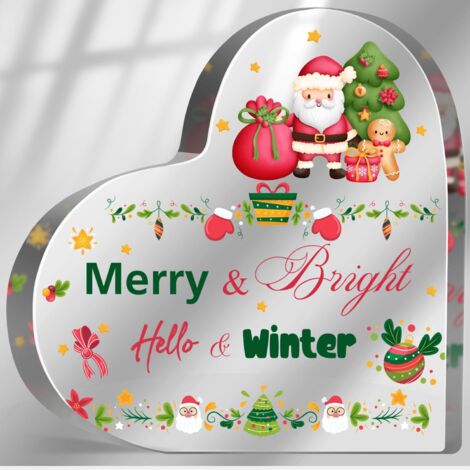 Décoration de table Noël rouge en acrylique forme cœur Pancarte festive « Joyeux & Lumineux, Bienvenue l'hiver » (1/5)