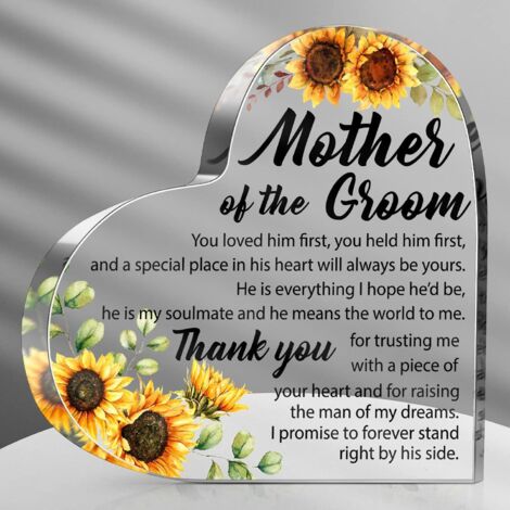 Plaque cœur acrylique motif tournesol Cadeau mariage remerciement pour la belle-mère, offert par la mariée Décoration souvenir fleurie pour maman (1/5)