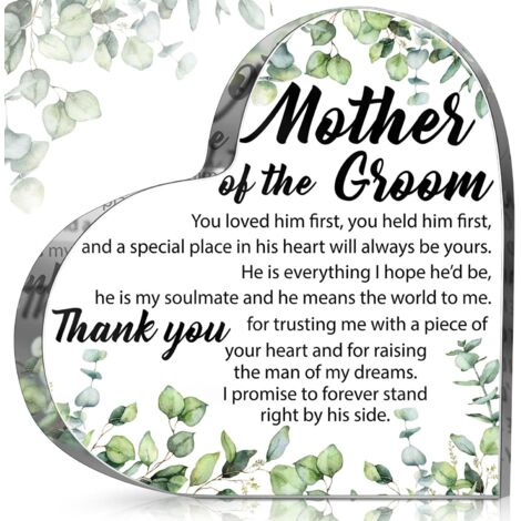 Plaque cœur acrylique eucalyptus – Cadeau de mariage pour la belle‑mère, remerciement de la mariée Décoration souvenir tendre pour maman (1/5)