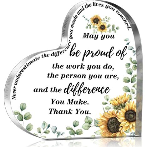 Plaque acrylique cœur motif Tournesol Cadeau de remerciement Noël pour femme Cadeau reconnaissance départ collègue, employée, infirmière, enseignante (1/5)