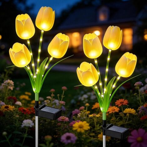 Lampe Solaire Tulipe Jaune – Extérieur Jardin – LED Étanche IP65 – Décoration Terrasse, Cour