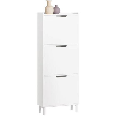 Meuble à chaussures 3 abattants, étroit, 6 niveaux de rangement, blanc (1/5)