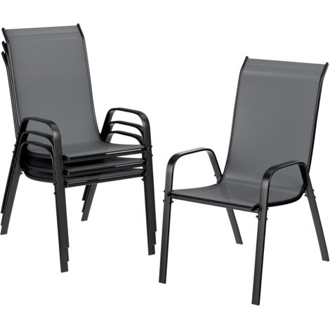 Lot de 6 chaises de patio empilables – Chaises de salle à manger d’extérieur, dossier haut, capacité 150 kg, métal robuste antirouille, résistantes aux intempéries (1/4)