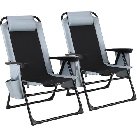 Lot de 2 Chaises de Camping Pliantes avec Dossier Réglable et Accoudoirs – Chaises de Jardin Oxford Gris, 140 kg par chaise (1/5)
