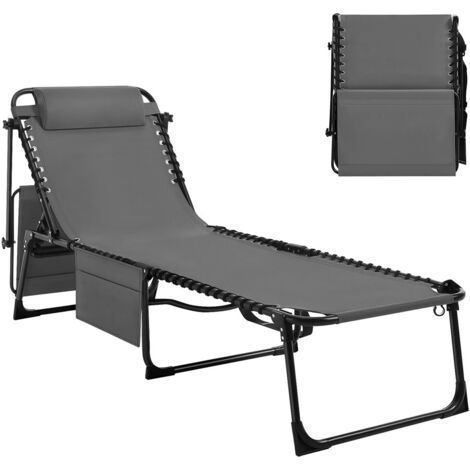 Chaise de Jardin Pliable en Tissu Oxford avec Protection Solaire – Chaise Longue Réglable avec Appui-Tête Plage et Camping (1/5)