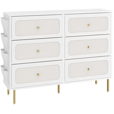 Commode 6 Tiroirs 110x98x30 cm – Meuble de Rangement avec Structure Métal Doré Blanc au Style Moderne pour Chambre, Salon et Couloir (1/5)
