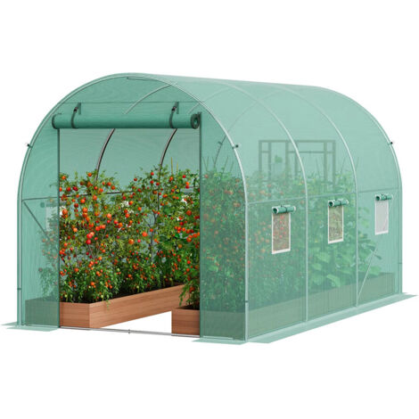 Serre Tunnel de Jardin 345x195x192 cm – Serre de Jardin en Plastique avec Structure en Acier et Porte Zippée Enroulable pour Potager, Légumes et Plantes (1/5)