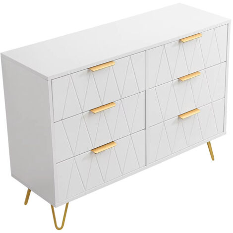 Commode 6 Tiroirs 100x72,5x34 cm – Meuble de Rangement Moderne en MDF avec Pieds en Métal pour Chambre, Salon et Entrée (1/5)