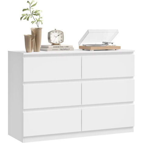 Commode Chambre 6 Tiroirs 100x69x36 cm – Meuble de Rangement Moderne Blanc pour Chambre, Salon et Couloir (1/5)