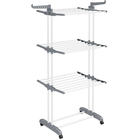 Séchoir à linge mobile 4 niveaux – Roulettes – Pliable – Dimensions 63,5x128x173 cm – Capacité maxi – Montage simple – Blanc (intérieur/extérieur) (1/5)