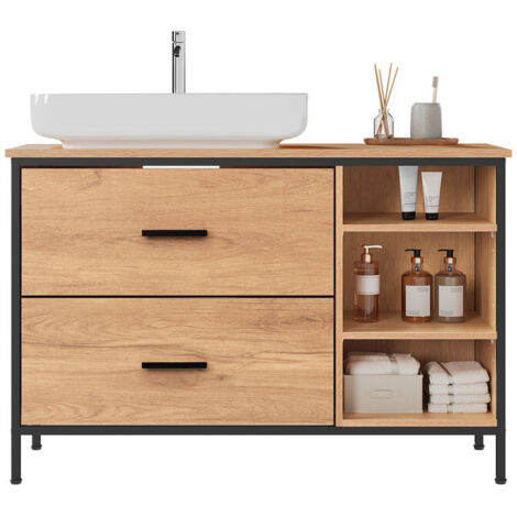 Meuble de salle de bain sous-vasque – 2 tiroirs, 3 compartiments, 90 × 60 × 30 cm, lavabo intégré, organisateur de rangement