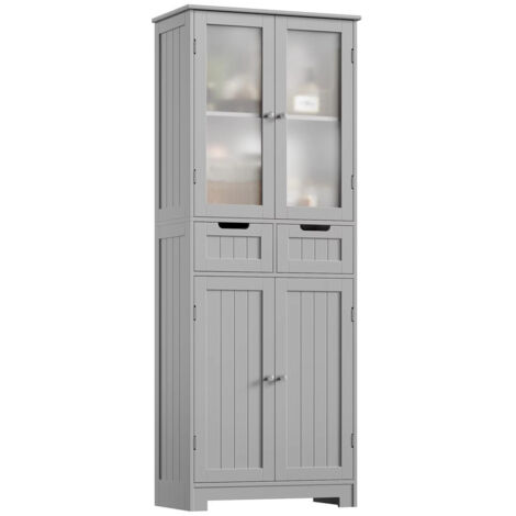 Meuble haut de cuisine 170 cm – Rangement 4 portes et 2 tiroirs – Design moderne – Armoire polyvalente cuisine et salle de bain Gris (1/5)