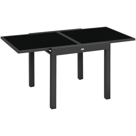 Table extensible de jardin en aluminium – 80-160 x 80 x 75 cm – Plateau en verre – Table extérieure pour repas et terrasse (1/5)