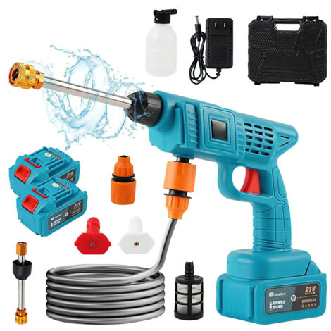 Nettoyeur haute pression sans fil 200 bar 3500W – Pistolet de lavage voiture et jardin – Compatible Makita 18V avec 2 batteries