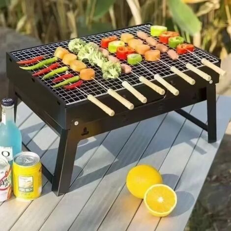 Barbecue portable au charbon de bois en acier inoxydable, petit kit d'outils de barbecue, cuisine en plein air, camping, pique-nique, plage, barbecue portable (1/5)