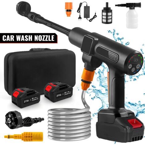 Pistolet haute pression 200 bars, moteur sans balais 21V, avec 2 batteries pour nettoyage extérieur