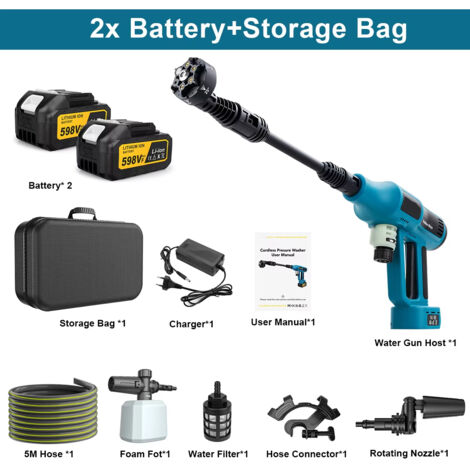 Laveuse Gisam 250 bars – 4 réglages – Brushless – Makita 18V – Lot 2 batteries + chargeur – Haute pression