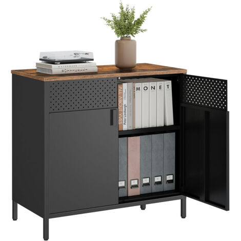 Buffet / armoire de cuisine industrielle – Double porte, étagère réglable, structure en acier, meuble de rangement multifonctionnel (1/5)