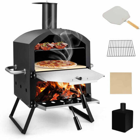 Four à pizza extérieur 2 niveaux – Avec grille de cuisson, pierre à pizza, pelle à pizza, housse imperméable et poignées résistantes à la chaleur
