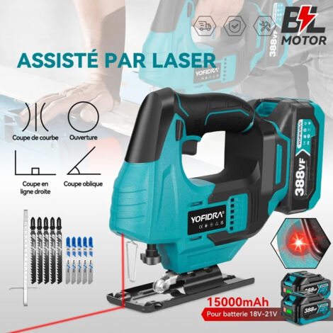 Scie sauteuse Laser sans balais, ligne rouge, courbe électrique multifonction, tuyaux, outil de coupe du bois pour broche de batterie Makita 18V(Avec 2 batteries) (1/5)