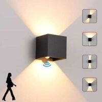 Applique murale LED cube 12W – Éclairage haut/bas, détecteur de mouvement, IP65, noir
