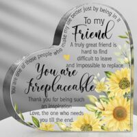 Plaque acrylique d’amitié style chaleureux – Cadeau fleuri pour femme, meilleure amie et sœur, présent de remerciement, anniversaire, Noël et Thanksgiving, décoration intérieure douce - 10x10x1cm
