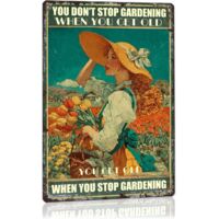 Plaque de Jardin Vintage "On Ne Cesse Pas de Jardiner Quand On Vient à Vieux Âge" Plaque Étaine Métallique Plaques de Jardin pour la Maison Extérieure Décoration Murale Vintage de Salon de Ferme