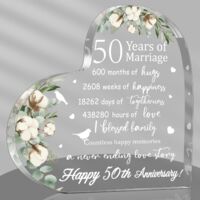 Plaque cœur acrylique souvenir mariage Cadeau anniversaire de mariage 50 ans pour femme et couple Noces d’or – Style 50ᵉ année pour épouse, mari, amoureux